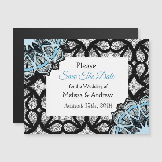 Blue Black Mandala Save the Date Magnetkarte Magneteinladung (Vorne/Hinten)