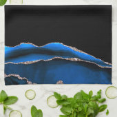 Blue Black Marble Gilded Agate Geschirrtuch (Gefaltet)