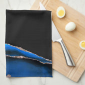 Blue Black Marble Gilded Agate Geschirrtuch (Viertel Falte)