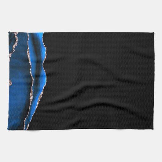 Blue Black Marble Gilded Agate Geschirrtuch (Horizontal)
