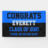 Blue & Black Minimalistisch Graduation Party Banner (Horizontal)