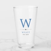 Blue Black Minimalistisch Monogram Trauzeuge Glas (Vorderseite)
