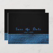 Blue & Black Modern Glam Sequins Save the Date Ankündigungspostkarte (Vorne/Hinten)