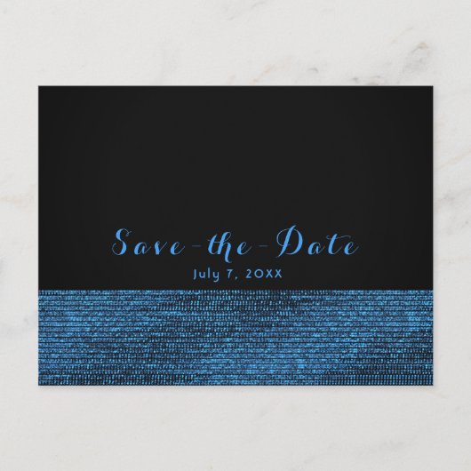 Blue & Black Modern Glam Sequins Save the Date Ankündigungspostkarte (Vorderseite)