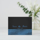 Blue & Black Modern Glam Sequins Save the Date Ankündigungspostkarte (Stehend Vorderseite)