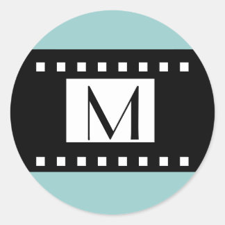 Blue Black Monogram ErstWedding Label Runder Aufkleber