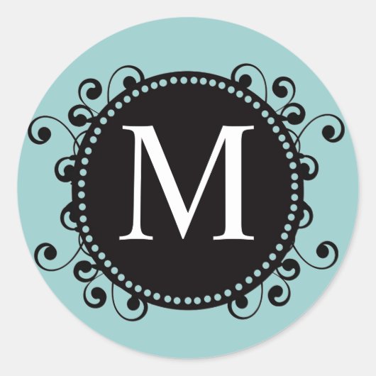 Blue Black Monogram M Wirbel Wedding Sticker (Vorderseite)