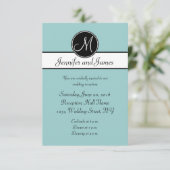 Blue Black Monogram Simple Wedeption Cards Einladung (Stehend Vorderseite)