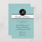 Blue Black Monogram Simple Wedeption Cards Einladung (Vorne/Hinten)