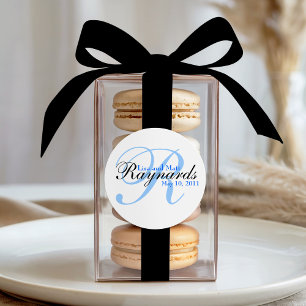 Blue Black Monogram Wedding Runder Aufkleber