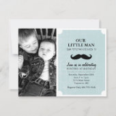 Blue & Black Mustache Foto Einladung zum Geburtsta (Vorderseite)