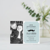 Blue & Black Mustache Foto Einladung zum Geburtsta (Stehend Vorderseite)