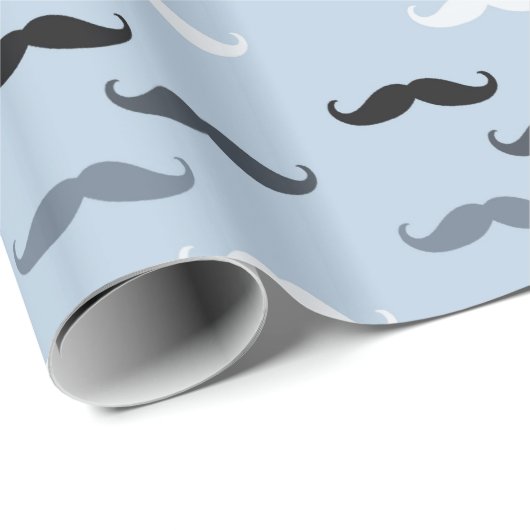 Blue Black Mustaches Geschenkpapier (Rolleneckpunkt)