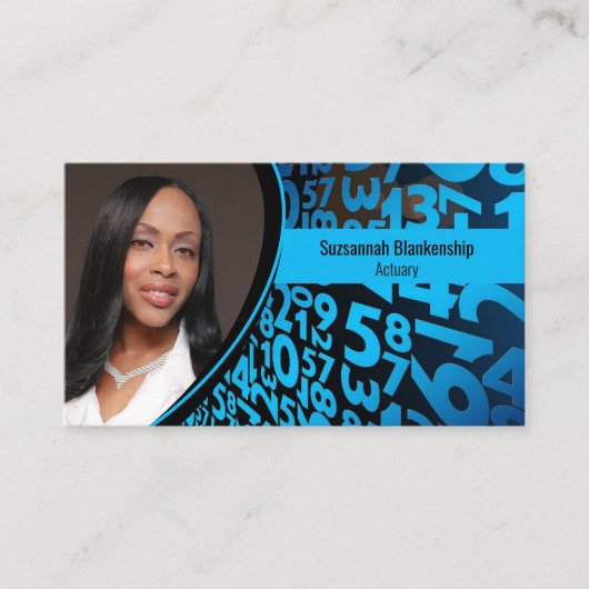 Blue Black Numbers Custom Beruflich Foto Visitenkarte (Vorderseite)