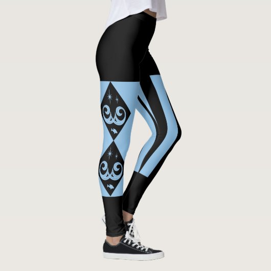 Blue, Black Ocean und Stars Harlequin Design Leggi Leggings (Rechts)