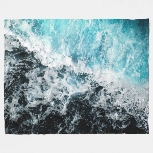 Blue Black Ocean Waves Hawaii Fleecedecke (Vorderseite (Horizontal))