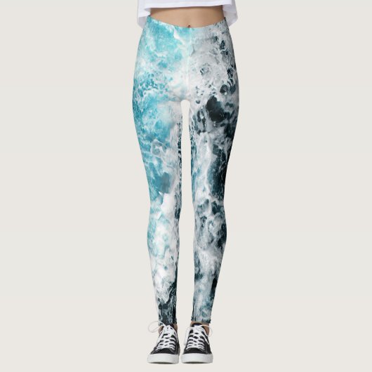 Blue Black Ocean Waves Hawaii Leggings (Vorderseite)