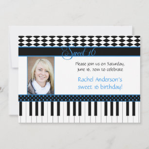 Blue Black Piano Thema Sweet 16 Geburtstag Einladung