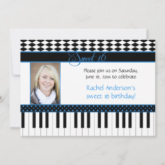 Blue Black Piano Thema Sweet 16 Geburtstag Einladung