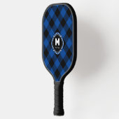 Blue Black Plaid Monogram Name Pickleball Schläger (Links)