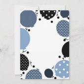 Blue & Black Polka Dot Balloons 1ST Party Einladung (Rückseite)