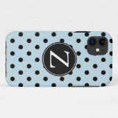 Blue Black Polka Dots Monogram Case-Mate iPhone Hülle (Rückseite (Horizontal))