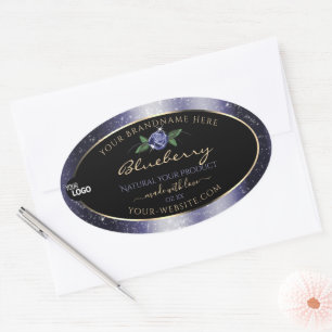 Blue Black Product Labels Sparkling Glitzer Logo Ovaler Aufkleber