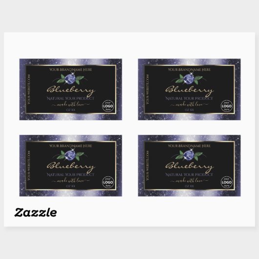 Blue Black Product Labels Sparkling Glitzer Logo Rechteckiger Aufkleber (Blatt)