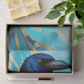 Blue Black Raven auf Blue und Gold abstrakt Seidenpapier (Geschenk)
