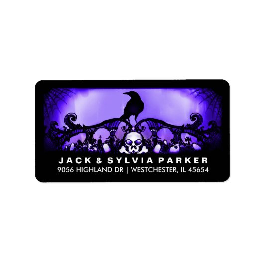 Blue & Black Raven Halloween Address Label Adressaufkleber (Vorne)