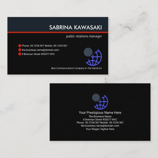 Blue Black Retro Columns Eigentümer CEO Visitenkarte (Vorne/Hinten)