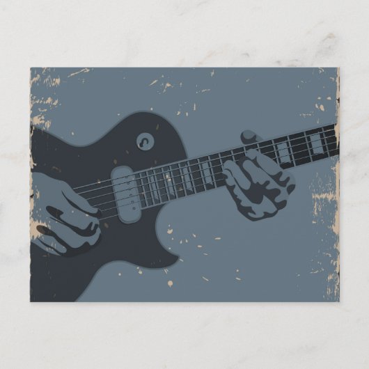 Blue & Black Rustic Guitar Player Postkarte (Vorderseite)