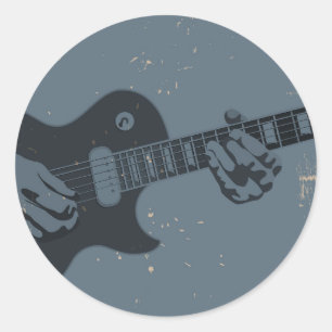 Blue & Black Rustic Guitar Player Runder Aufkleber