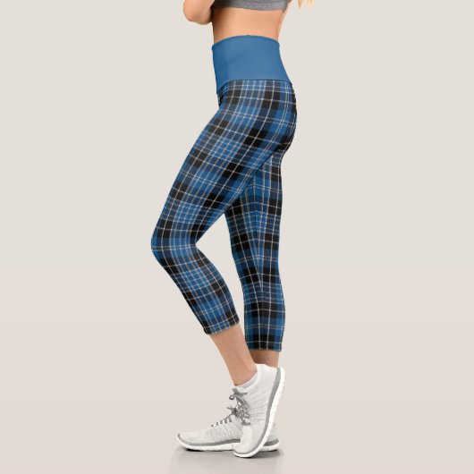 Blue Black Scottish Clark Tartan Kariertes Muster Capri Leggings (Links)