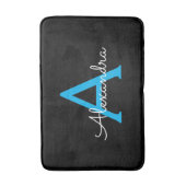 Blue Black Script Giron Monogram Name Badematte (Vorderseite Vertikal)