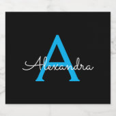 Blue Black Script Giron Monogram Name Bierflaschenetikett (Einzelnes Label)