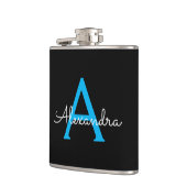 Blue Black Script Giron Monogram Name Flachmann (Links)