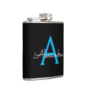 Blue Black Script Giron Monogram Name Flachmann (Rechts)