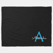 Blue Black Script Giron Monogram Name Fleecedecke (Vorderseite (Horizontal))
