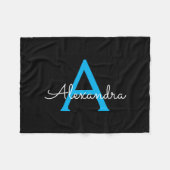 Blue Black Script Giron Monogram Name Fleecedecke (Vorderseite (Horizontal))