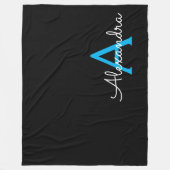 Blue Black Script Giron Monogram Name Fleecedecke (Vorderseite)