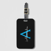 Blue Black Script Giron Monogram Name Gepäckanhänger (Vorderseite Vertikal)