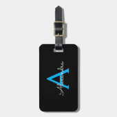 Blue Black Script Giron Monogram Name Gepäckanhänger (Vorderseite vertikal)