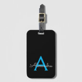 Blue Black Script Giron Monogram Name Gepäckanhänger (Vorderseite Vertikal)