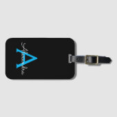 Blue Black Script Giron Monogram Name Gepäckanhänger (Vorderseite (Horizontal))