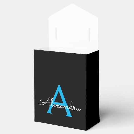 Blue Black Script Giron Monogram Name Geschenkschachtel (Geöffnet)