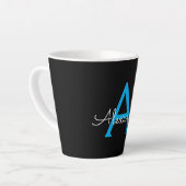 Blue Black Script Giron Monogram Name Milchtasse (Linke Ecke)