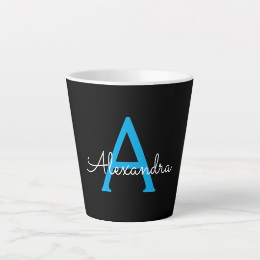 Blue Black Script Giron Monogram Name Milchtasse (Vorderseite)