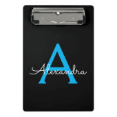 Blue Black Script Giron Monogram Name Mini Klemmbrett (Vorderseite)