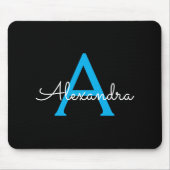 Blue Black Script Giron Monogram Name Mousepad (Vorne)
